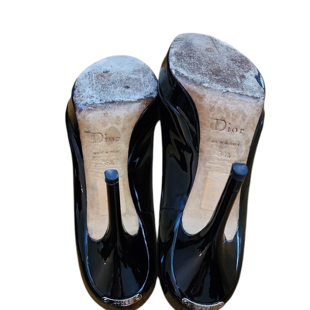 Christian Dior Black Patent Peep Toe Heels Size 6 - Picture 9 of 13